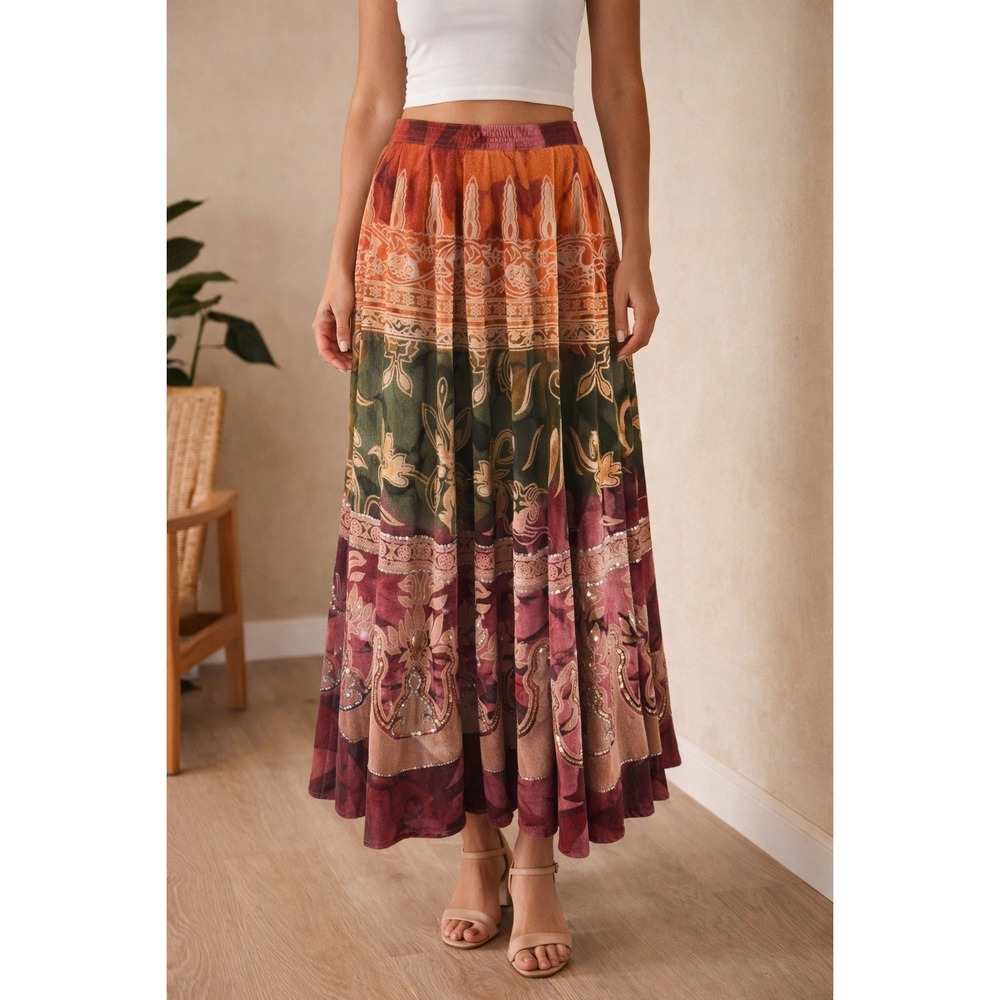 Chaudry KC Sample Skirt Women's Large Multicolor Corduroy Sequin Boho Y2K‎ NWT